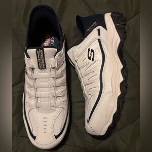 Skechers Men's White and Black athletic slip on shoes